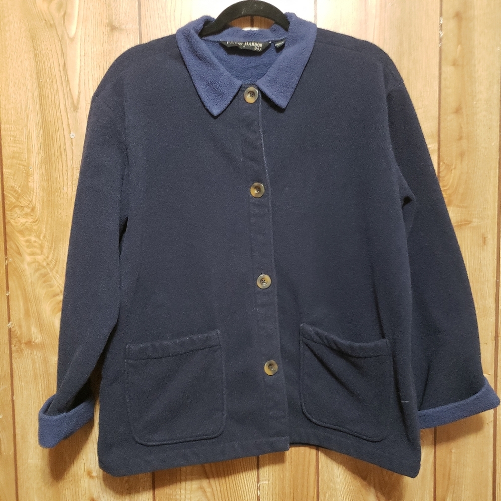 Navy Blue Button Up Shacket With Light Blue Collar And Cuffs Med Friday Harbor